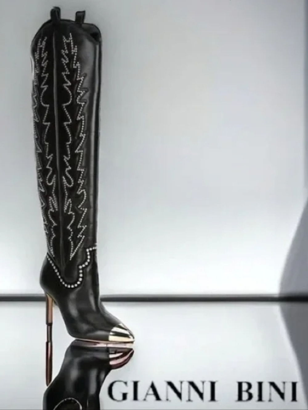 Giani Bernini Black and Gold Studded Heeled Boots